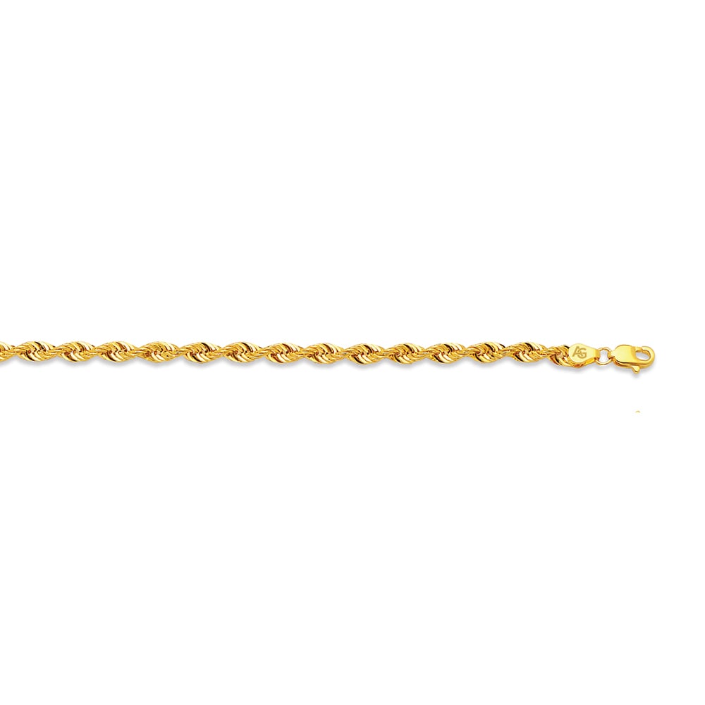 14k 4mm Yellow Gold Laser Rope 8"