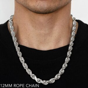 14K 12mm Solid Diamond Cut Rope 16"