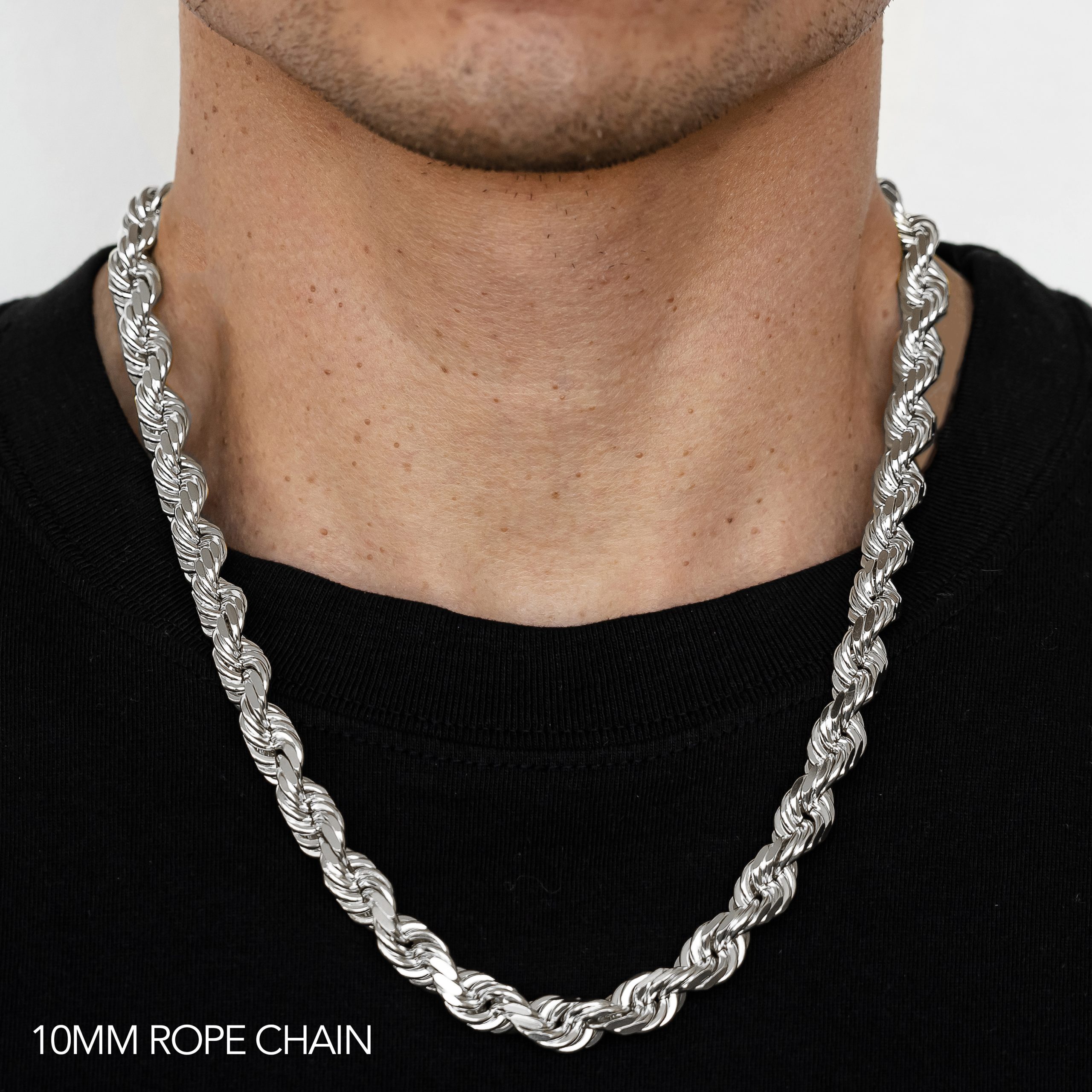 10k 10mm White Gold Solid Dc Rope 18"