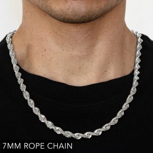10k 7mm White Gold Solid Dc Rope 20"