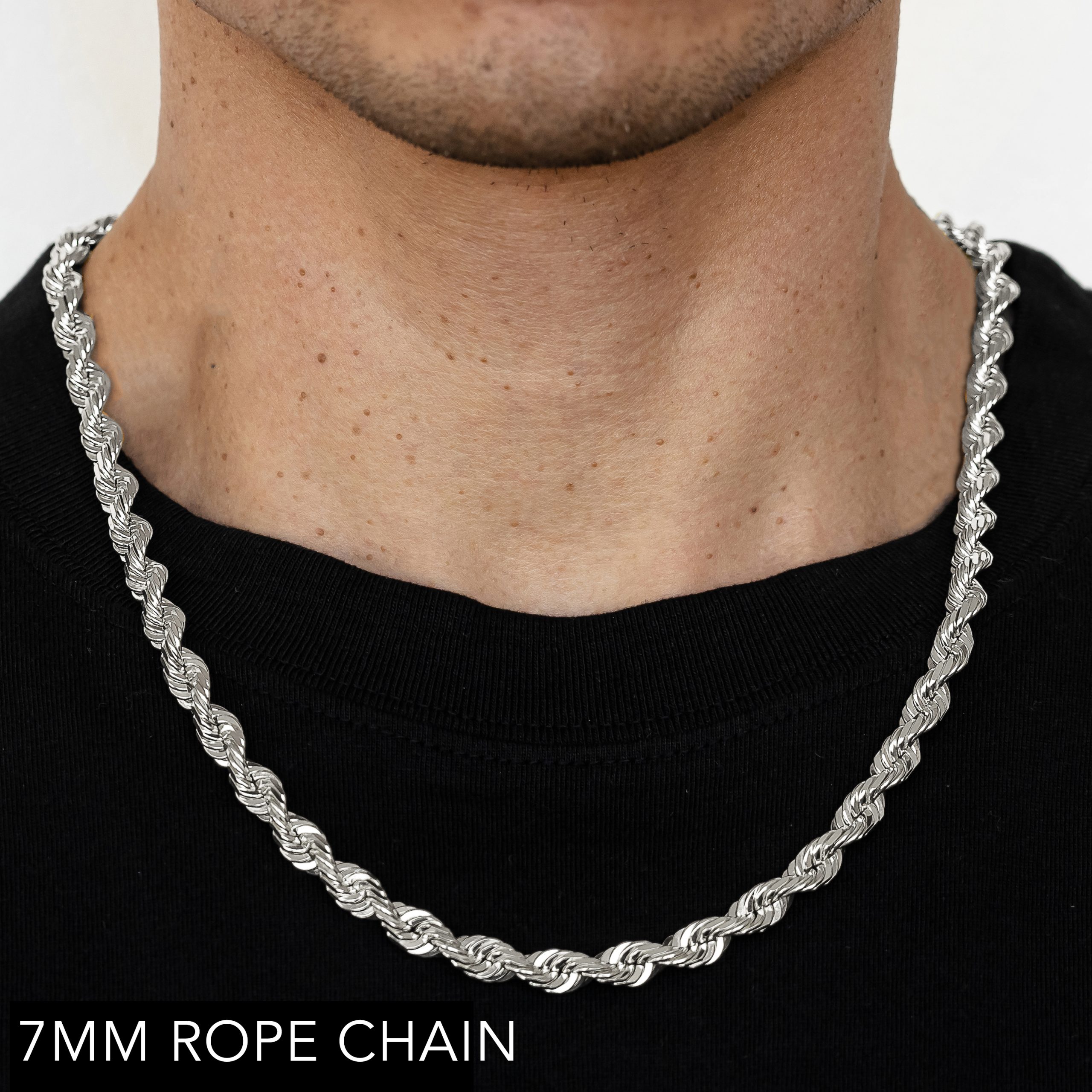 10k 7mm White Gold Solid Dc Rope 20"