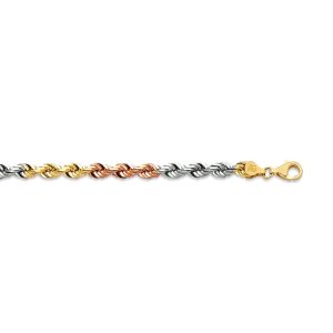 10k 6mm Tricolor Gold Solid Dc Rope 20"