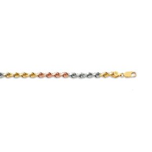 10k 5mm Tricolor Gold Solid Dc Rope 24"