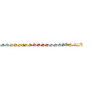 14k 4mm Tricolor Gold Solid Dc Rope 16"