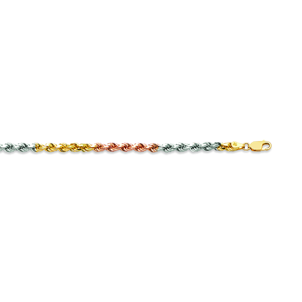 14k 4mm Tricolor Gold Solid Dc Rope 16"