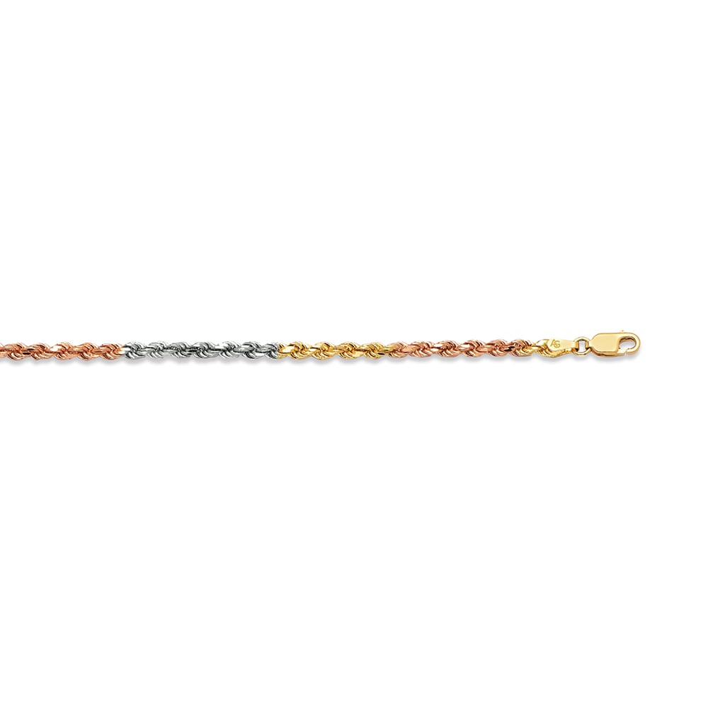14k 3mm Tricolor Gold Solid Dc Rope 22"