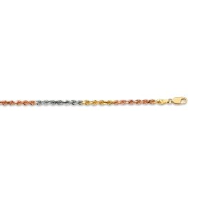 14k 3mm Tricolor Gold Solid Dc Rope 28"