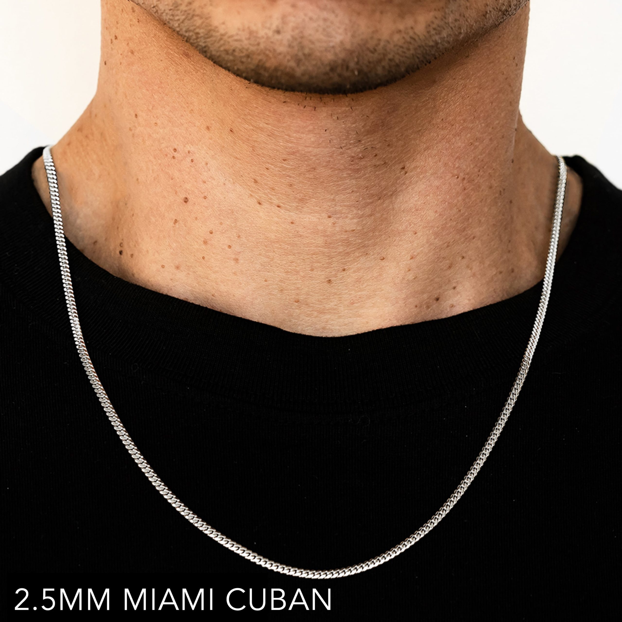 14k 2.5mm White Gold Solid Miami Cuban 24"
