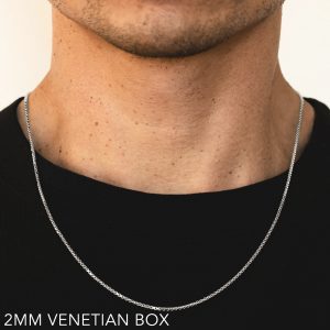 14k 2mm White Gold Venetian Box 22"