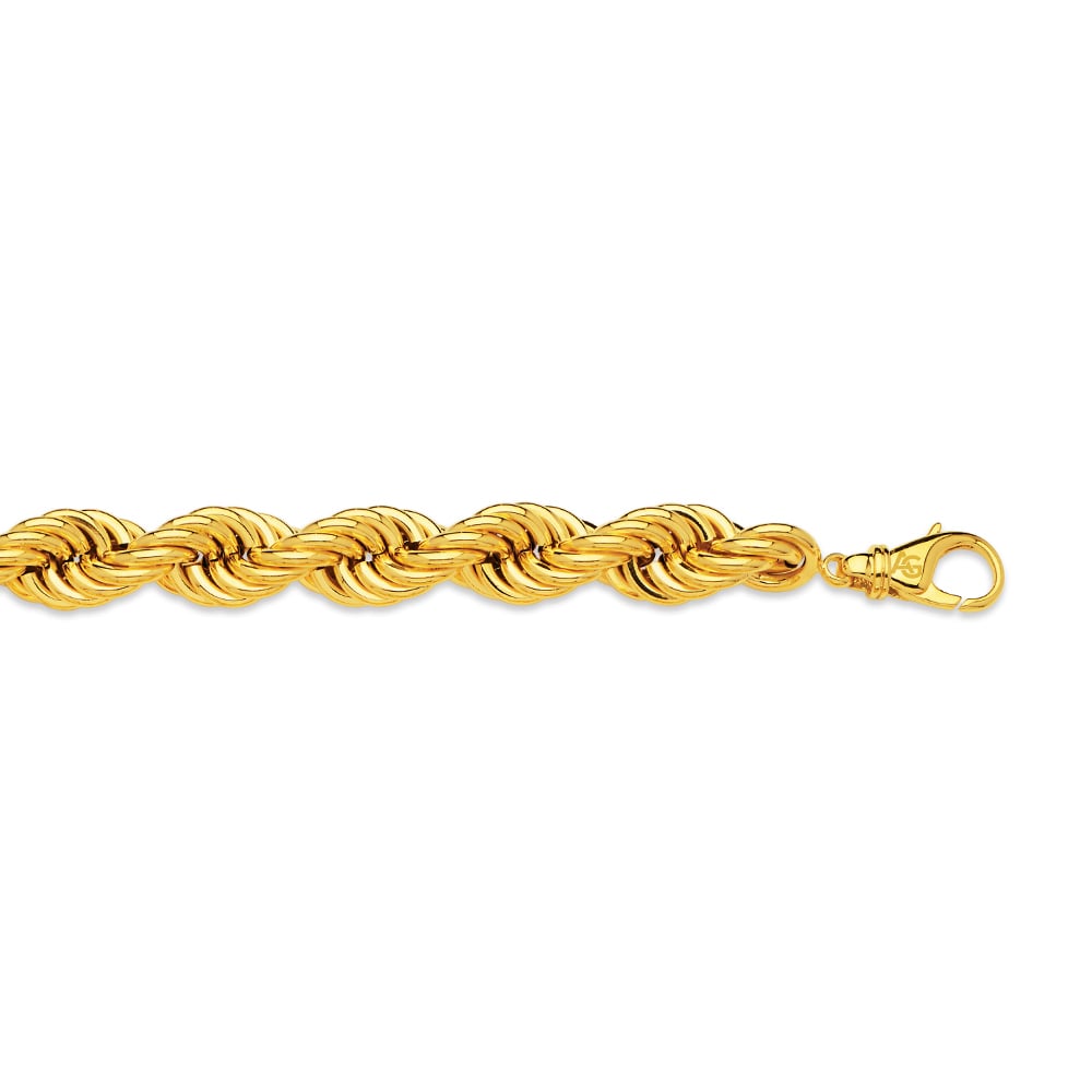 14k 15mm Yellow Gold Hollow Quint Rope 8.5"