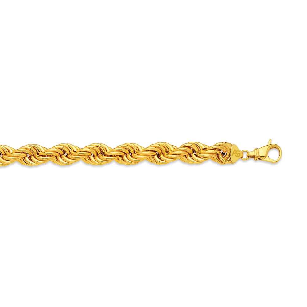 10k 12mm Yellow Gold Hollow Quint Rope 7"