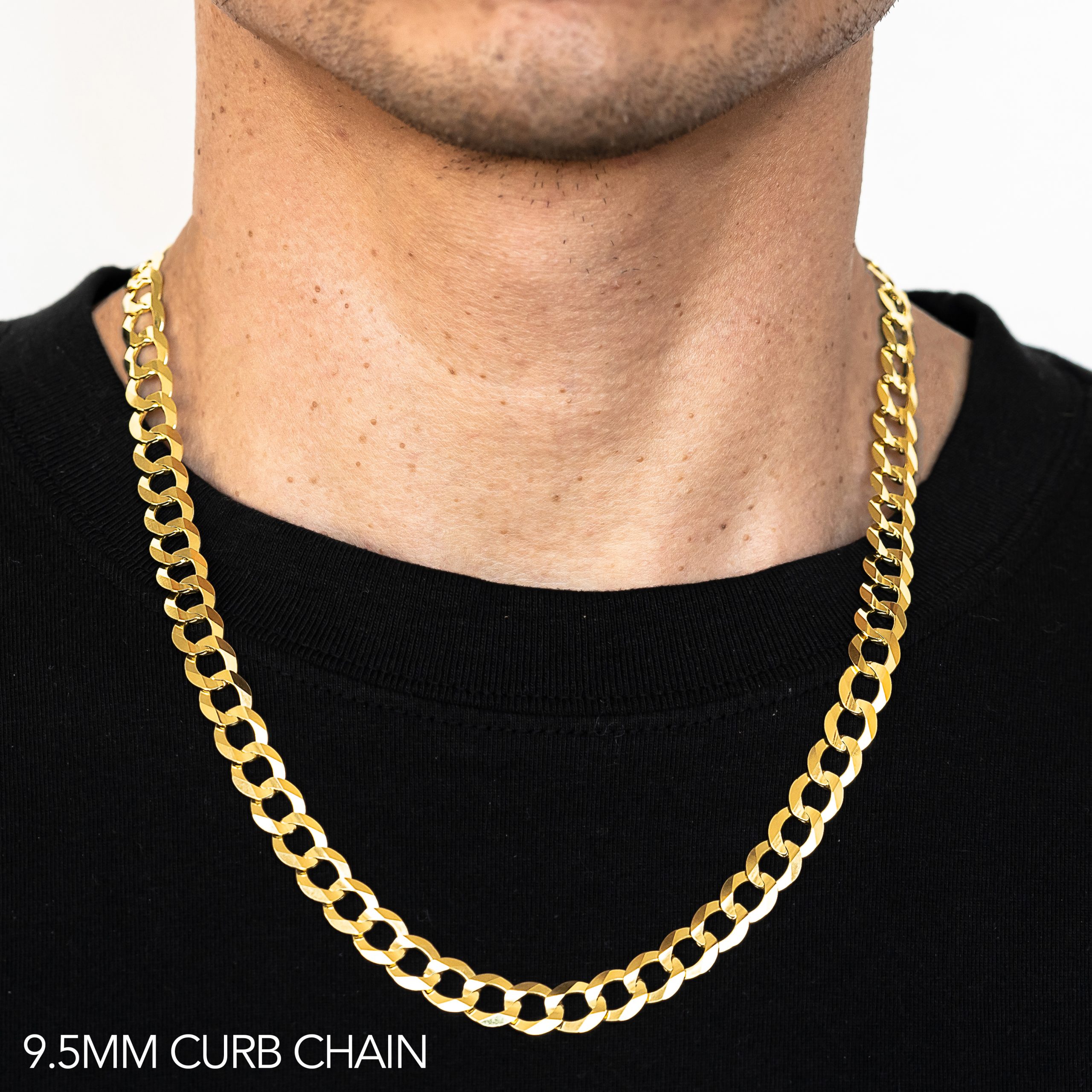 10k 9.5mm Yellow Gold Solid Curb 30"