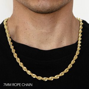 10k 7mm Yellow Gold Dc Hollow Rope 20"