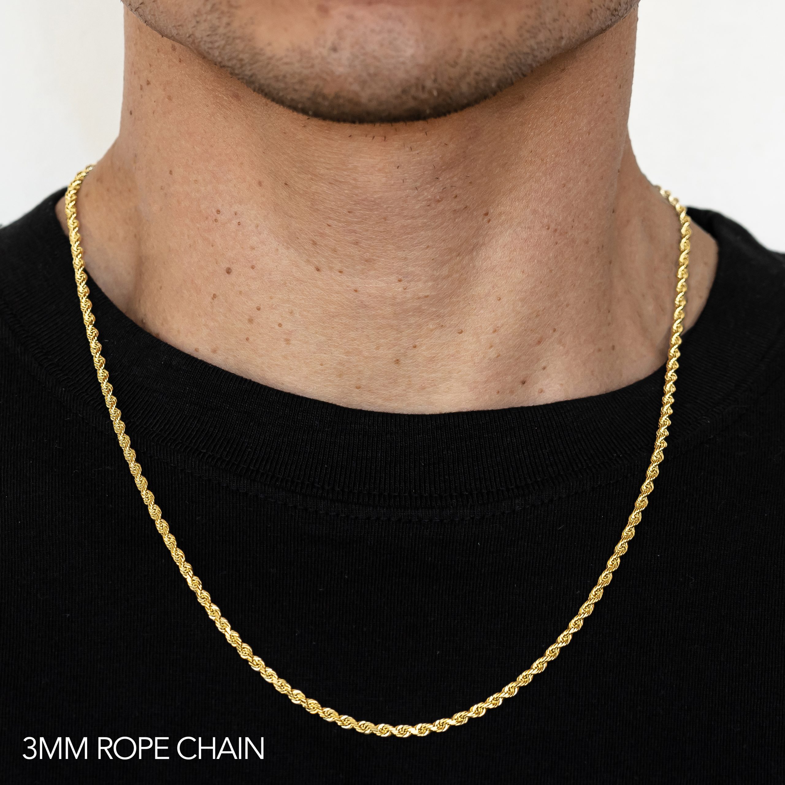 10k 3mm Yellow Gold Dc Hollow Rope 24"