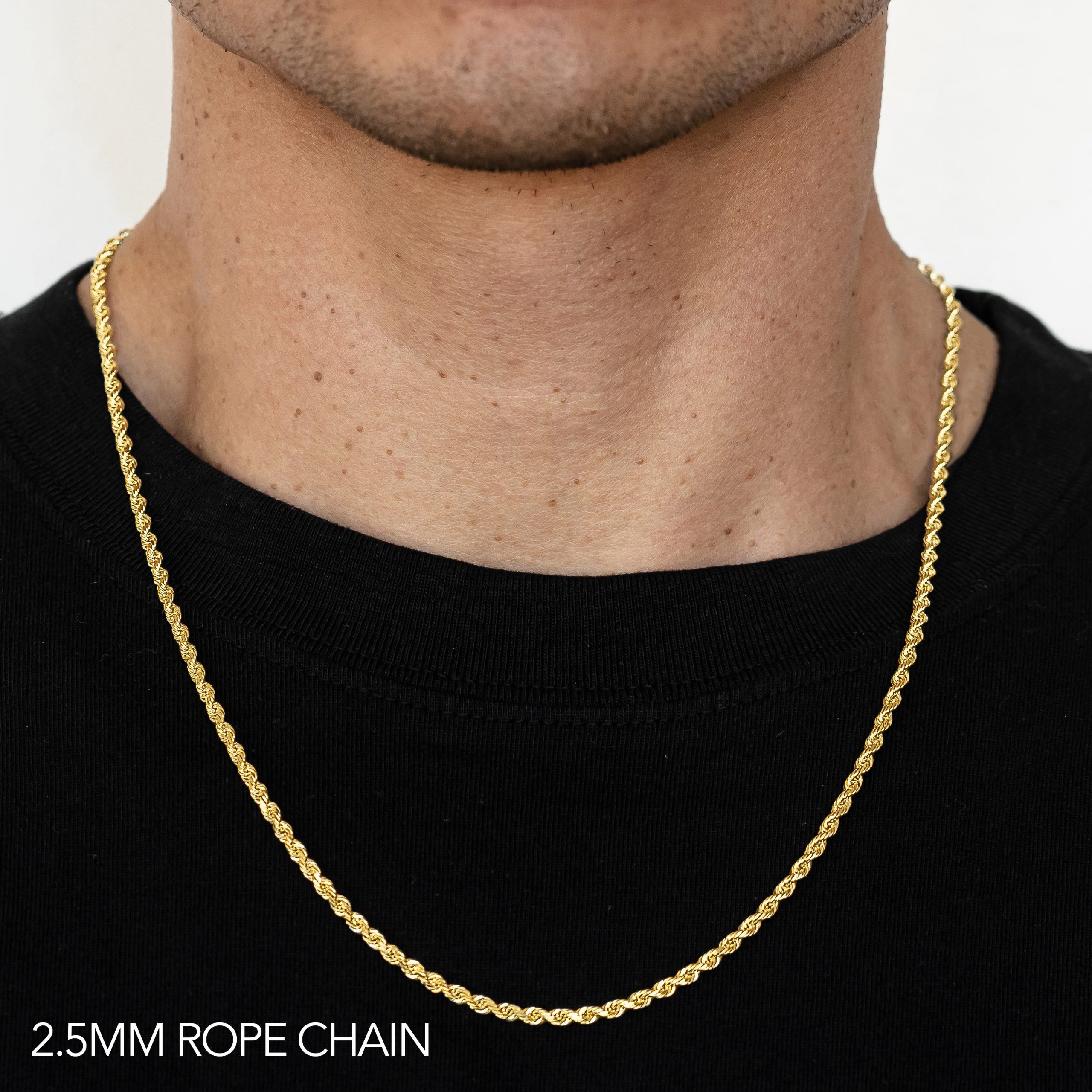 10k 2.5mm Yellow Gold Solid Dc Rope 24"