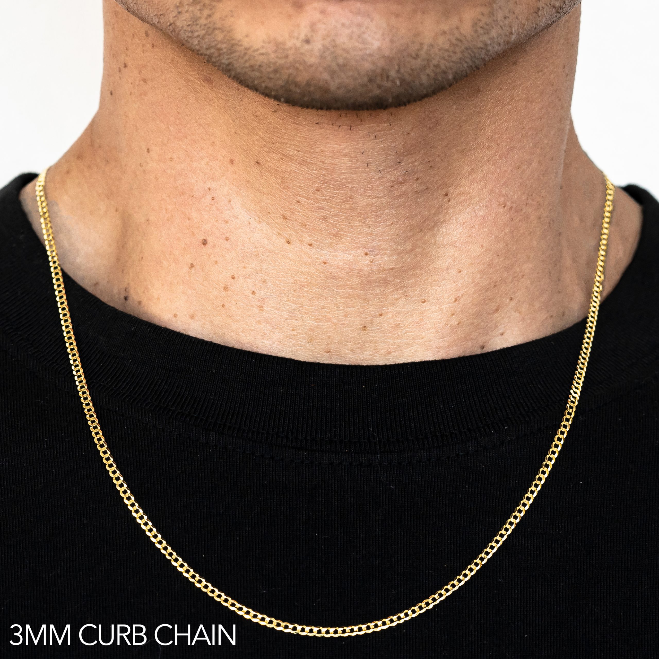 10k 3mm Yellow Gold Solid Curb 22"