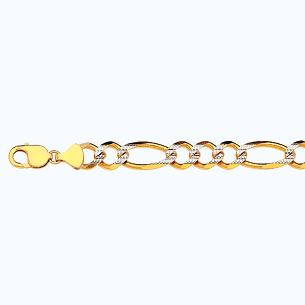 10k 12mm Yellow Gold Solid Pave Figaro 28"