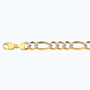 14k 12mm Yellow Gold Solid Pave Figaro 16"
