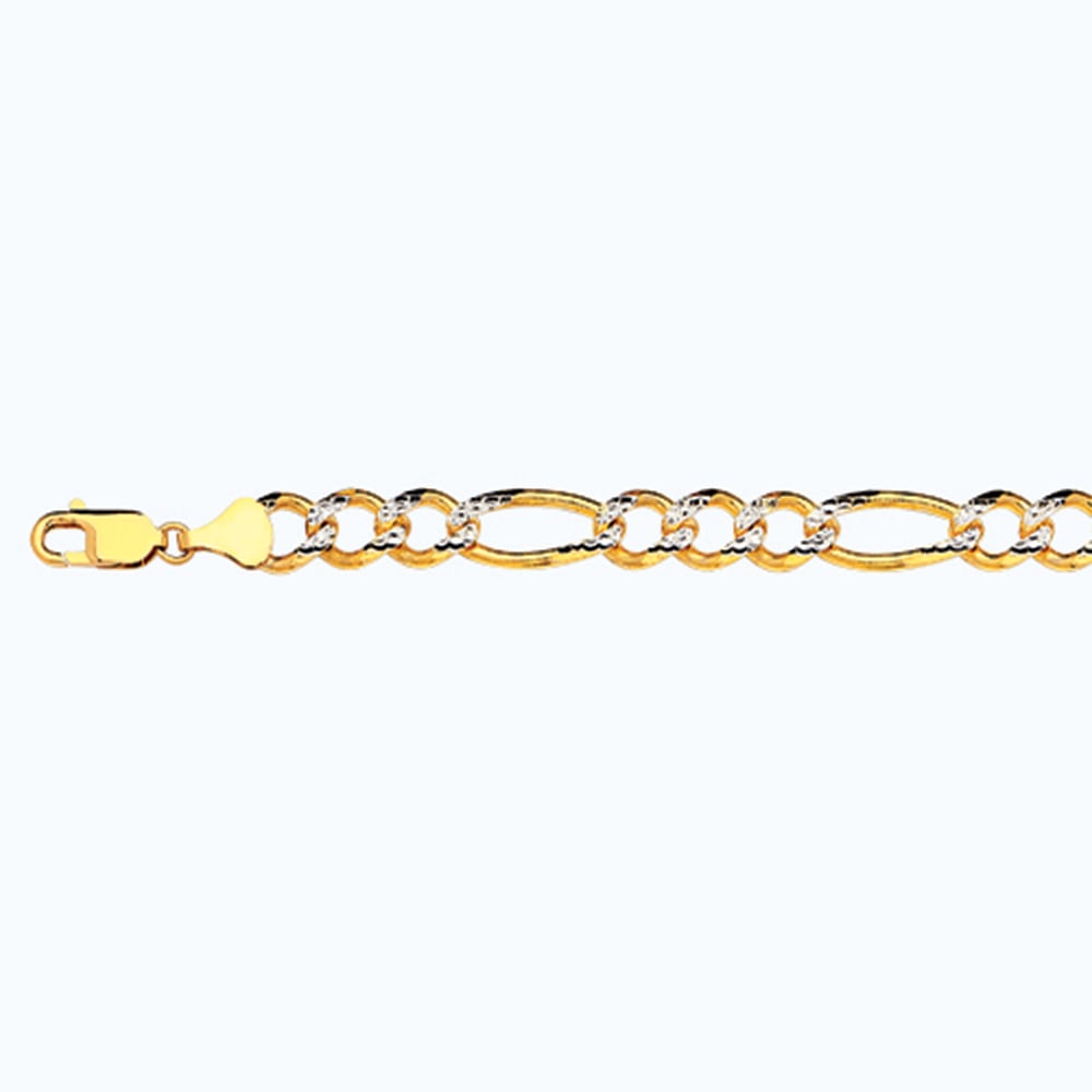 10k 9.5mm Yellow Gold Solid Pave Figaro 30"