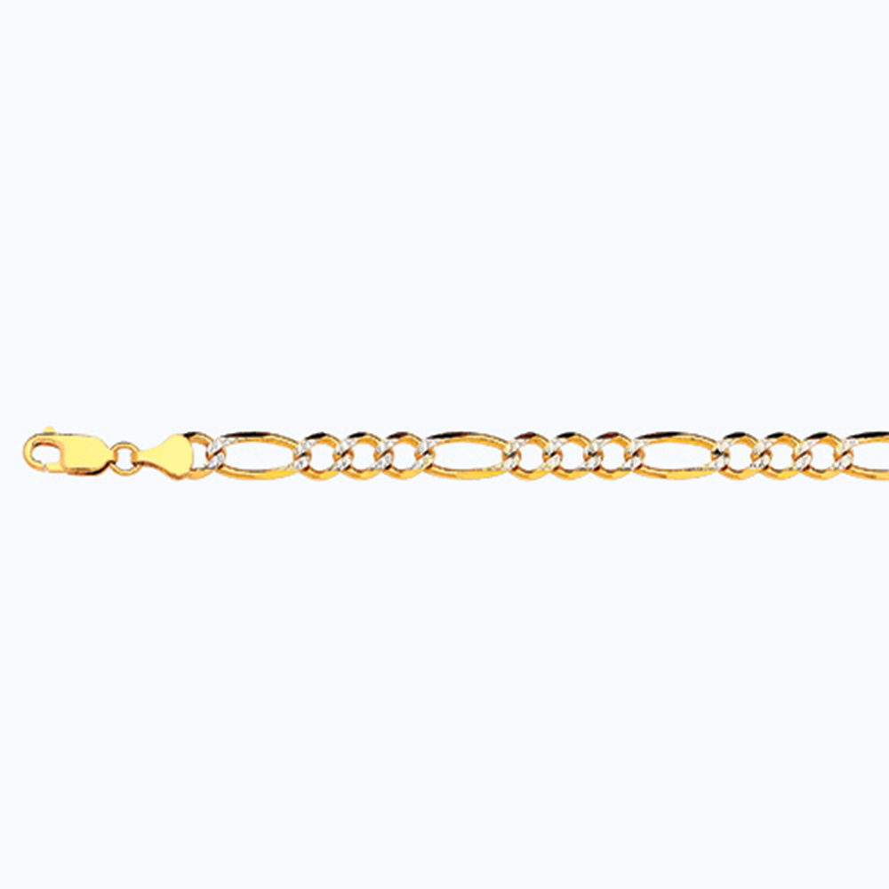 14k 6.5mm Yellow Gold Solid Pave Figaro 24"