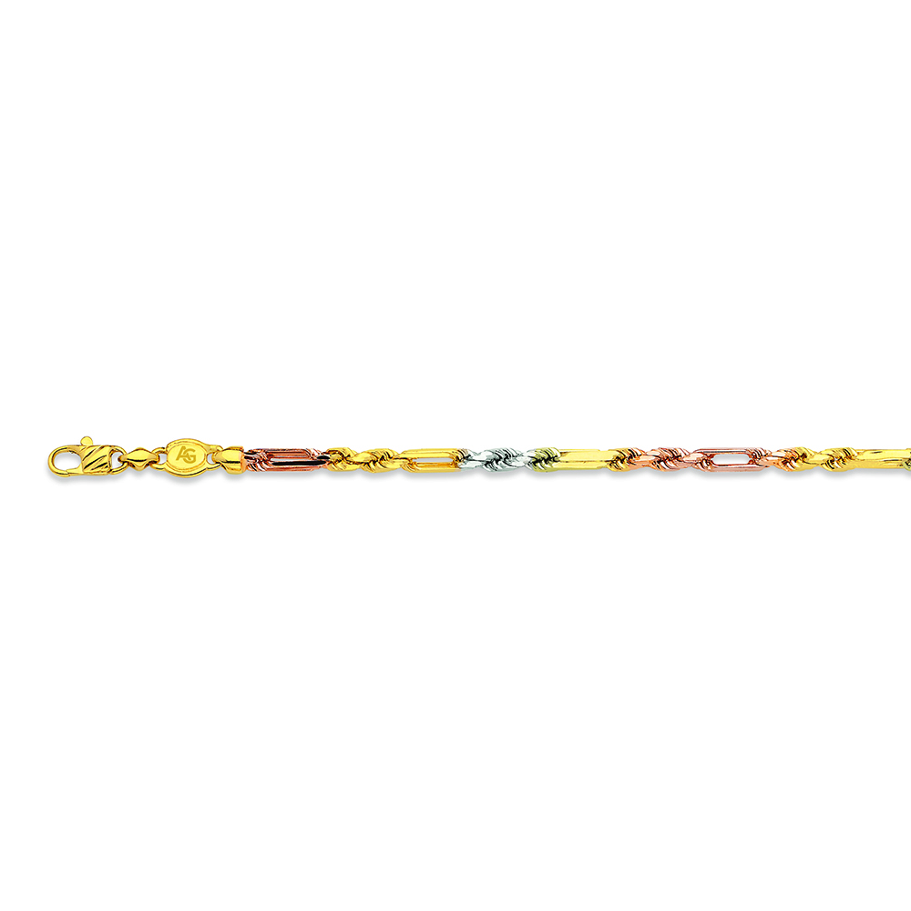 14k 3.5mm Tricolor Gold Solid Milano-figarope 7.5"
