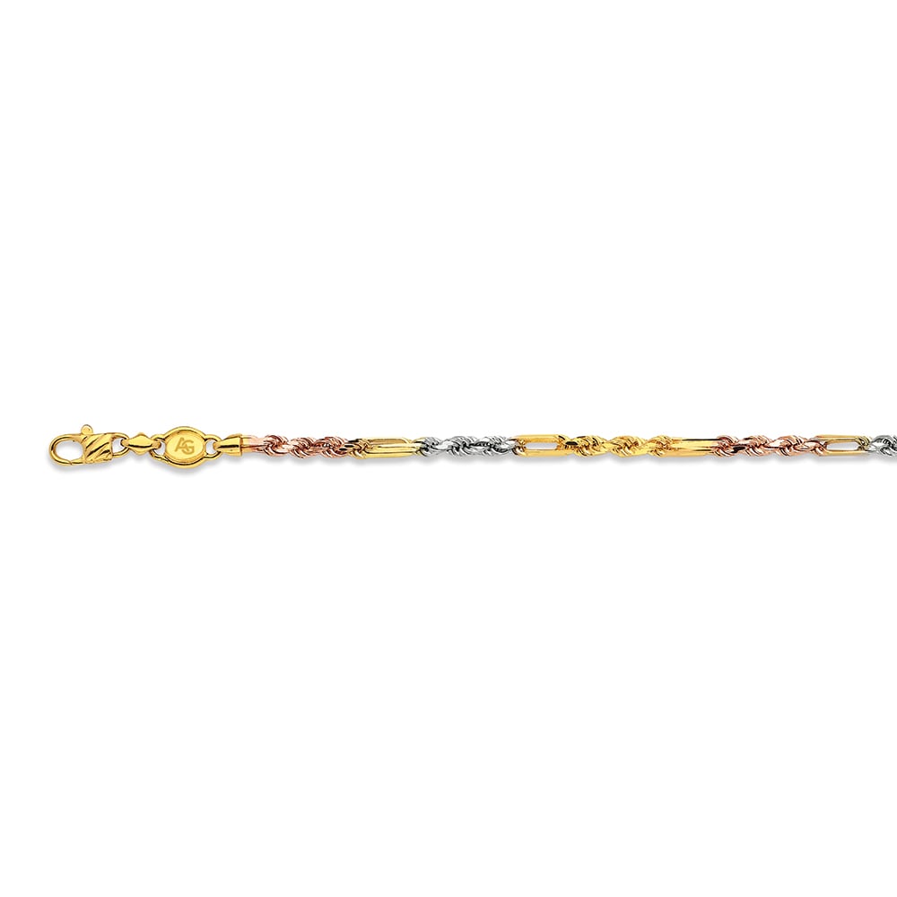 14k 3mm Tricolor Gold Solid Milano-figarope 24"
