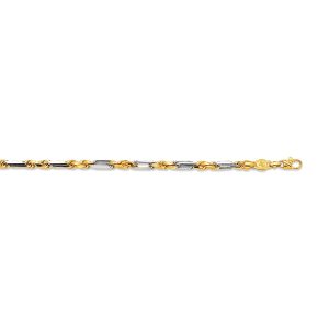 14K 4MM TWO-TONE GOLD SOLID MILANO-FIGAROPE 8.5"