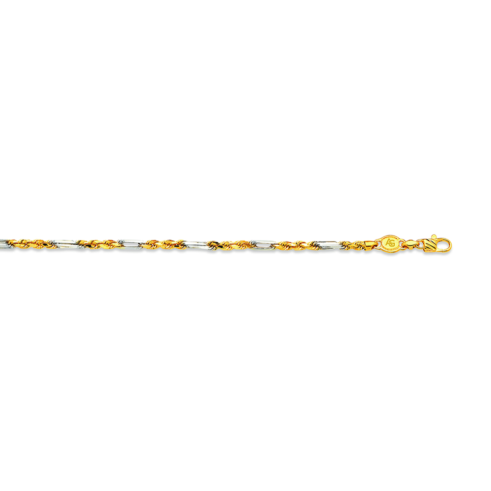 14k 3mm Two-tone Gold Solid Milano-figarope 9"