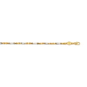 14K 3MM TWO-TONE GOLD SOLID MILANO-FIGAROPE 8.5"