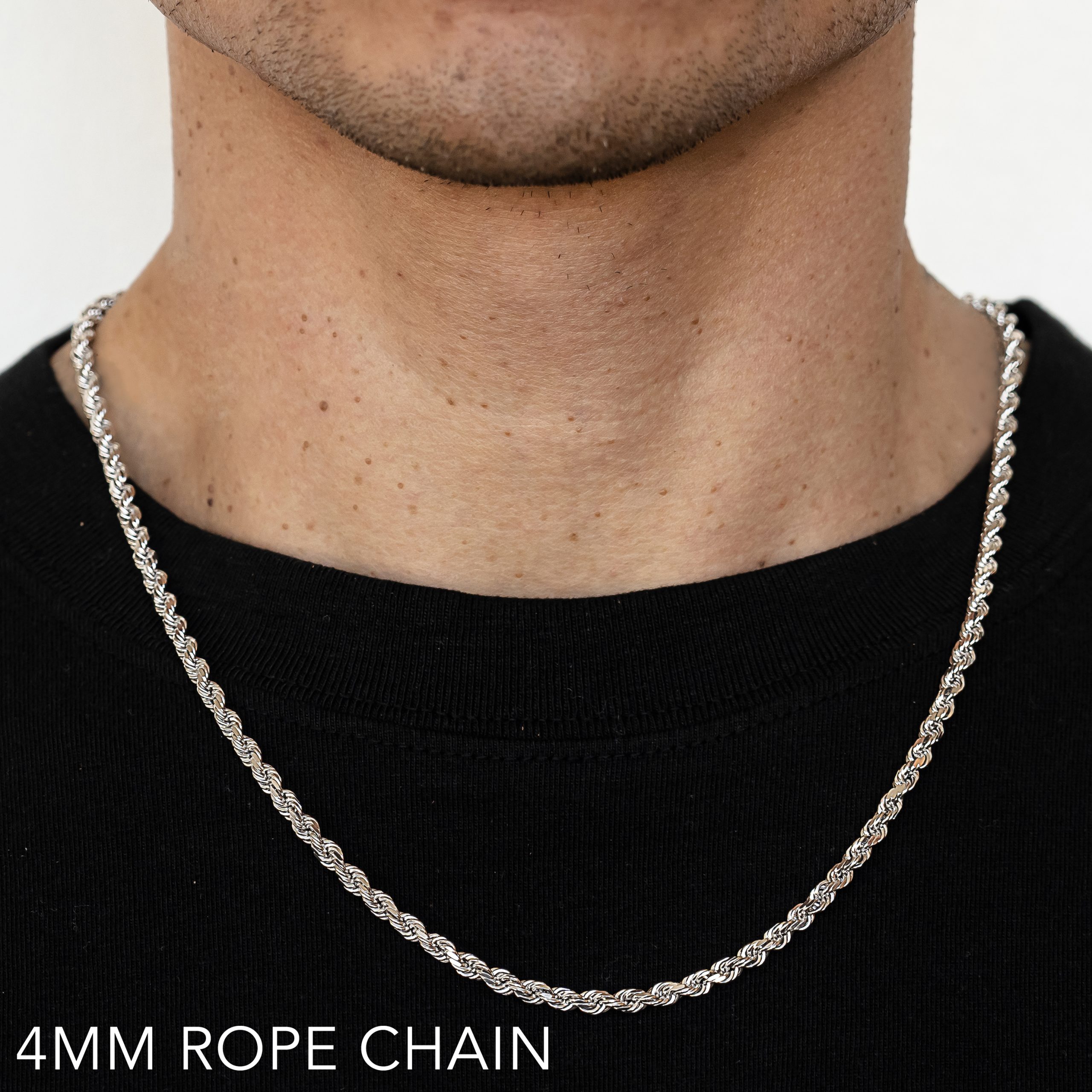 10k 4mm White Gold Solid Dc Rope 18"