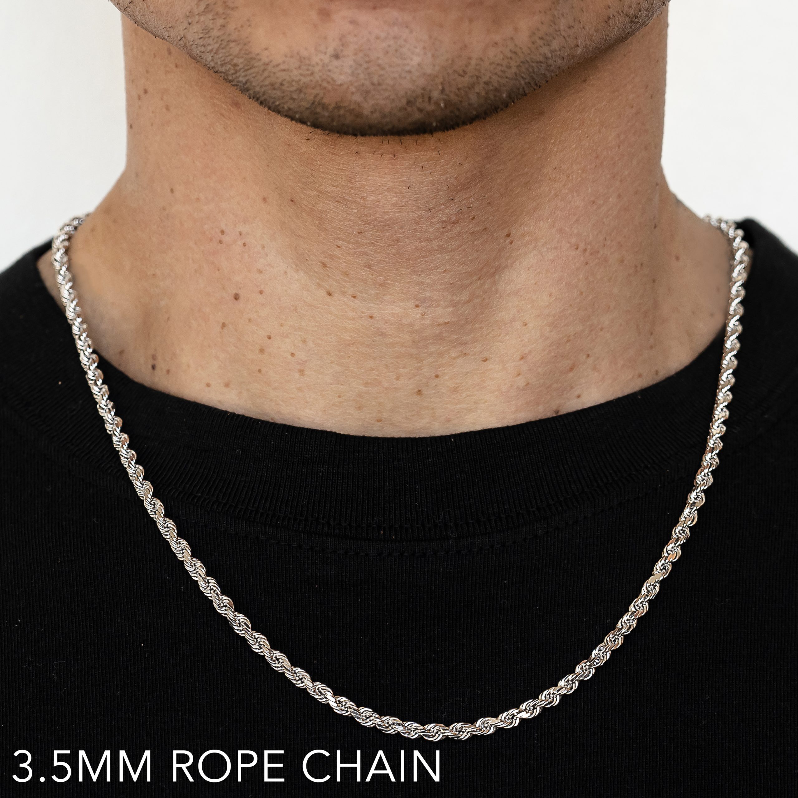 10k 3.5mm White Gold Solid Dc Rope 18"