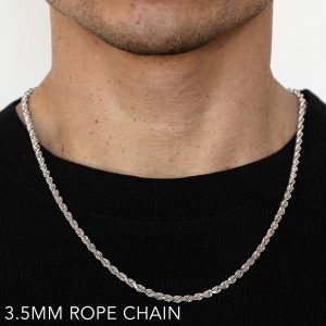 18k 3.5mm White Gold Solid Dc Rope 26"