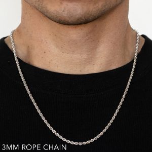 14k 3mm White Gold Solid Dc Rope 30"