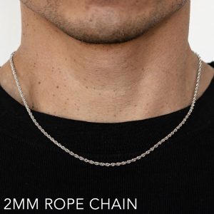 14k 2mm White Gold Solid Dc Rope 18"