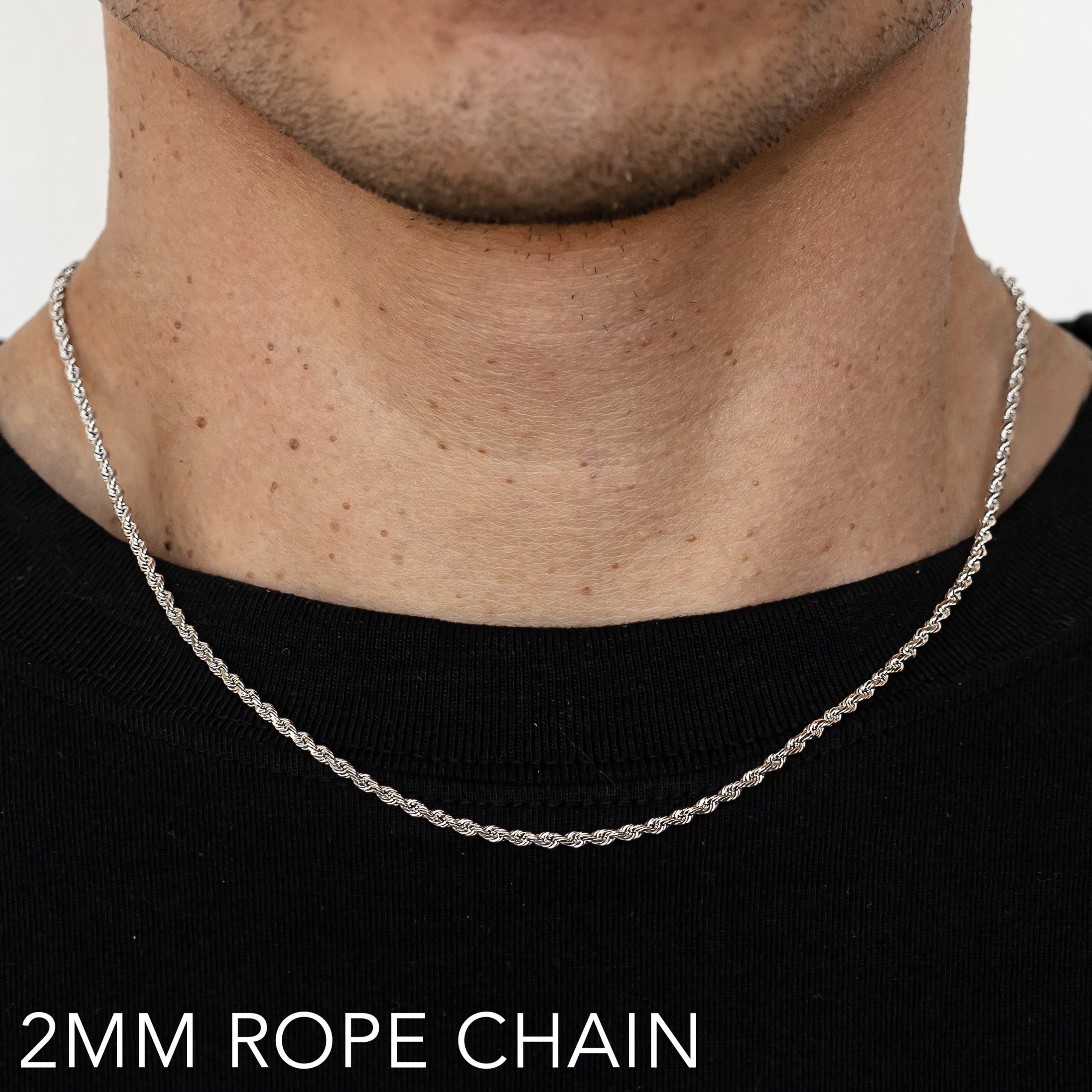 10k 2mm White Gold Solid Dc Rope 24"