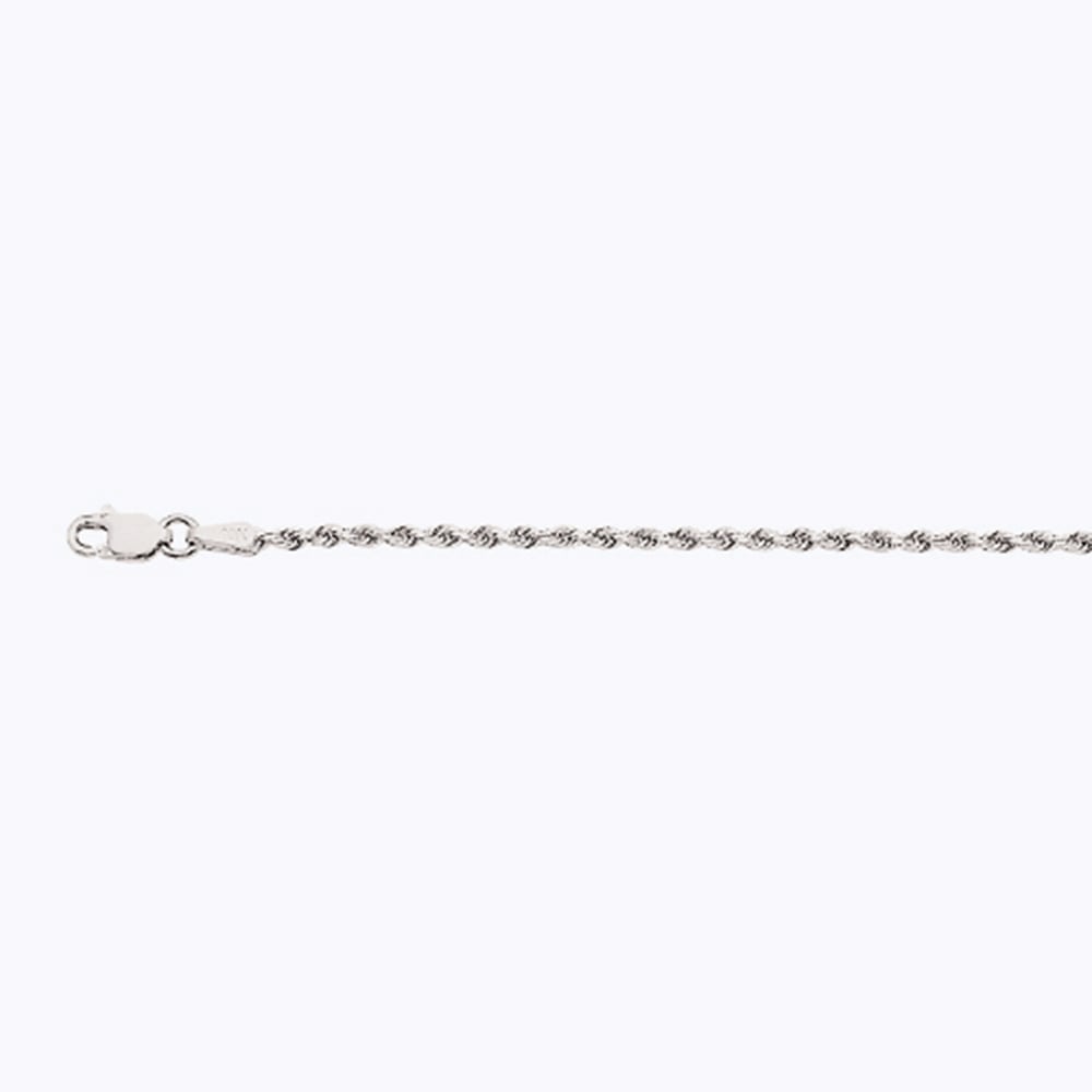 18k 2mm White Gold Solid Diamond Cut Rope 9"