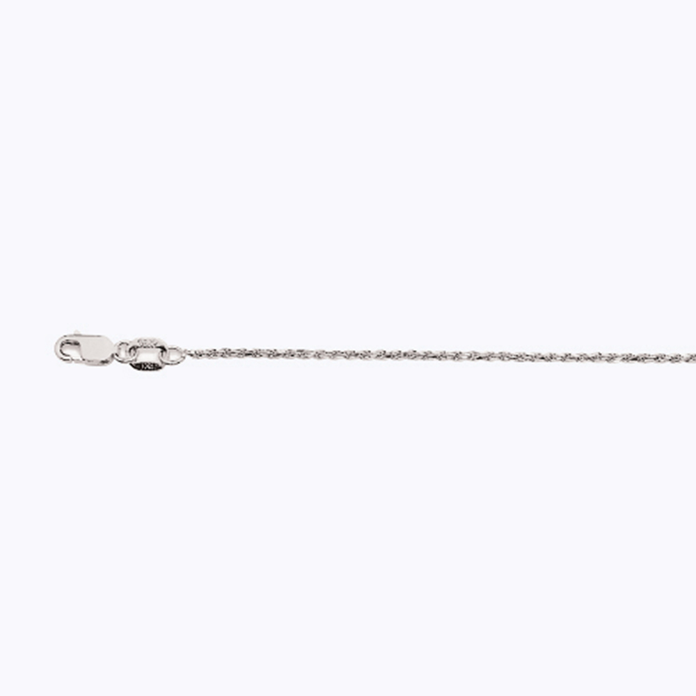 10k 1mm White Gold Solid Diamond Cut Rope 9"