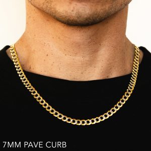 14k 7mm Yellow Gold Solid Pave Curb 18"