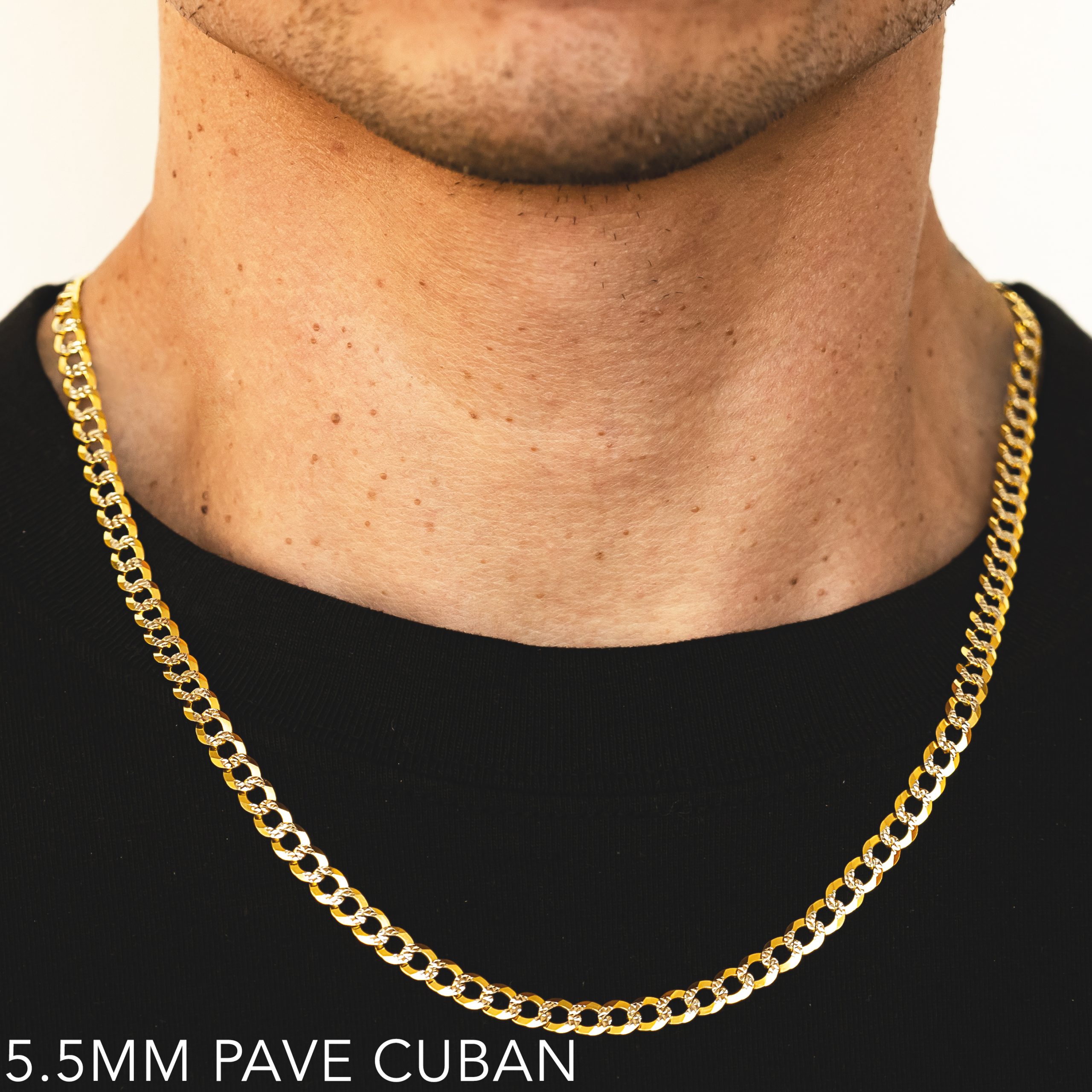 14k 5.5mm Yellow Gold Solid Pave Curb 22"