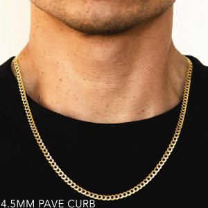 14k 4.5mm Yellow Gold Solid Pave Curb 24"