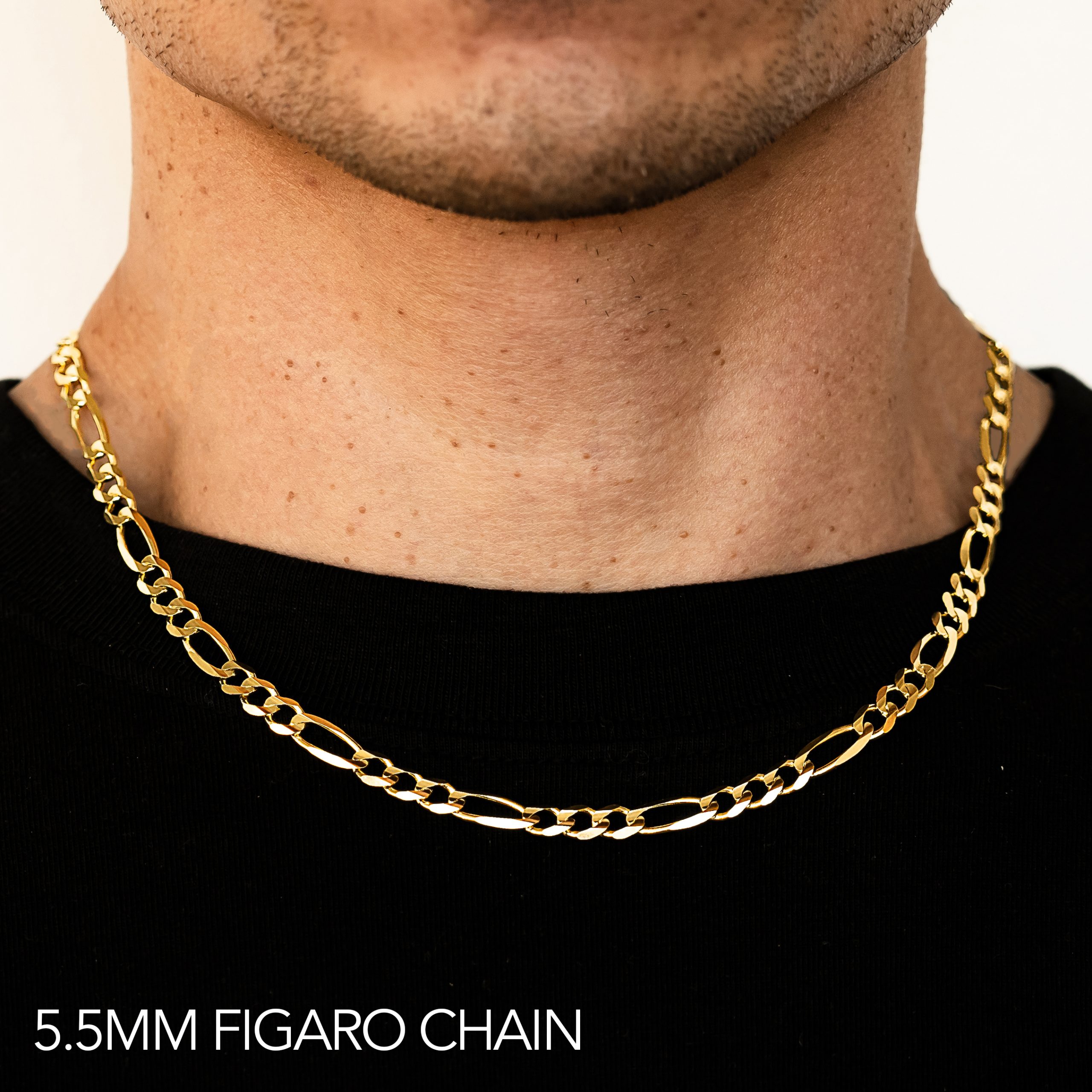 10k 5.5mm Yellow Gold Solid Figaro 30"