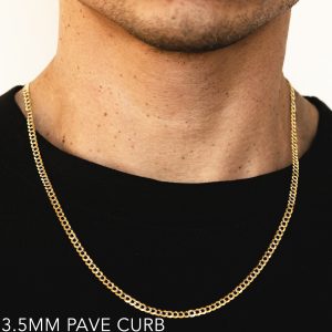 14k 3.5mm Yellow Gold Solid Pave Curb 18"