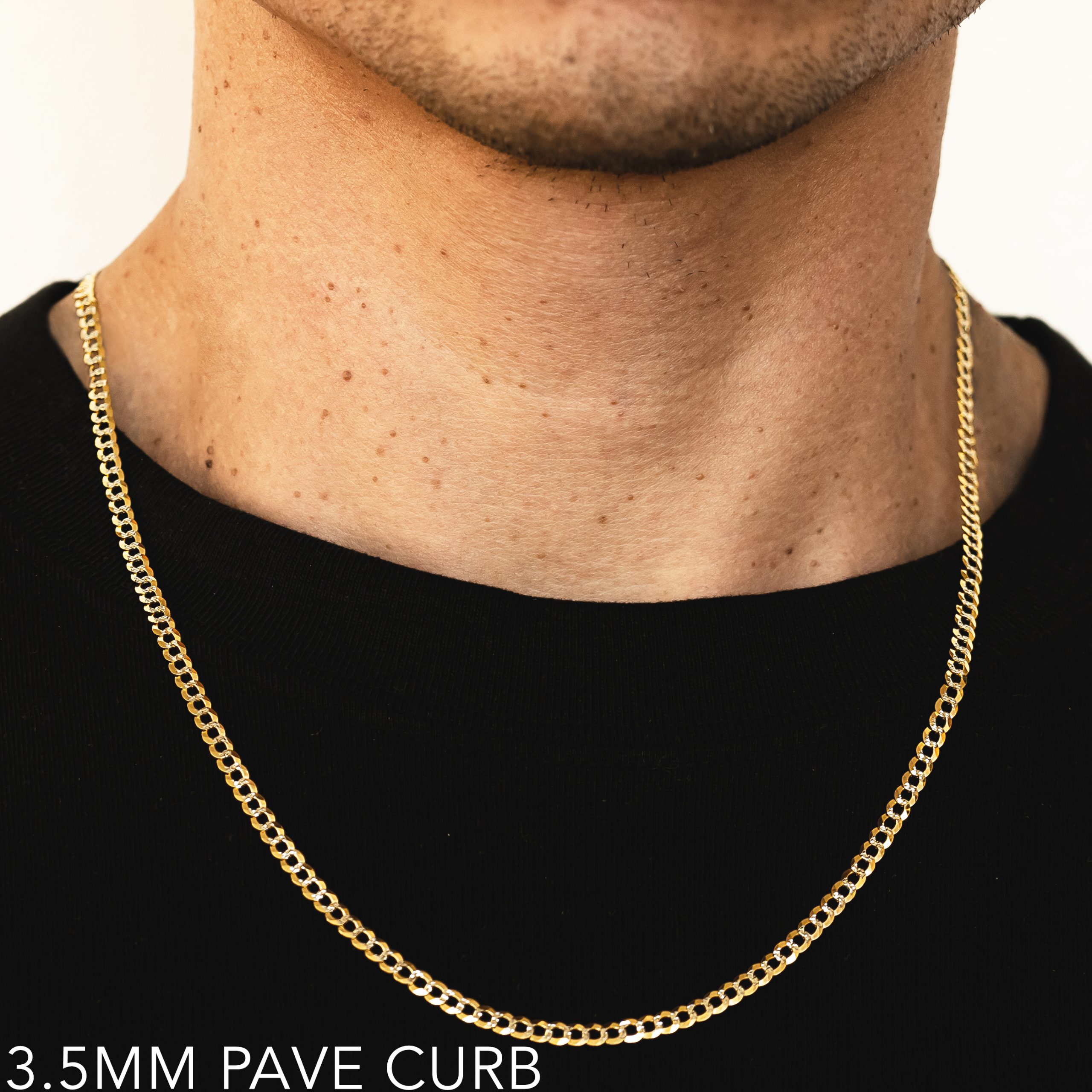 10k 3.5mm Yellow Gold Solid Pave Curb 18"