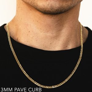10k 3mm Yellow Gold Solid Pave Curb 24"