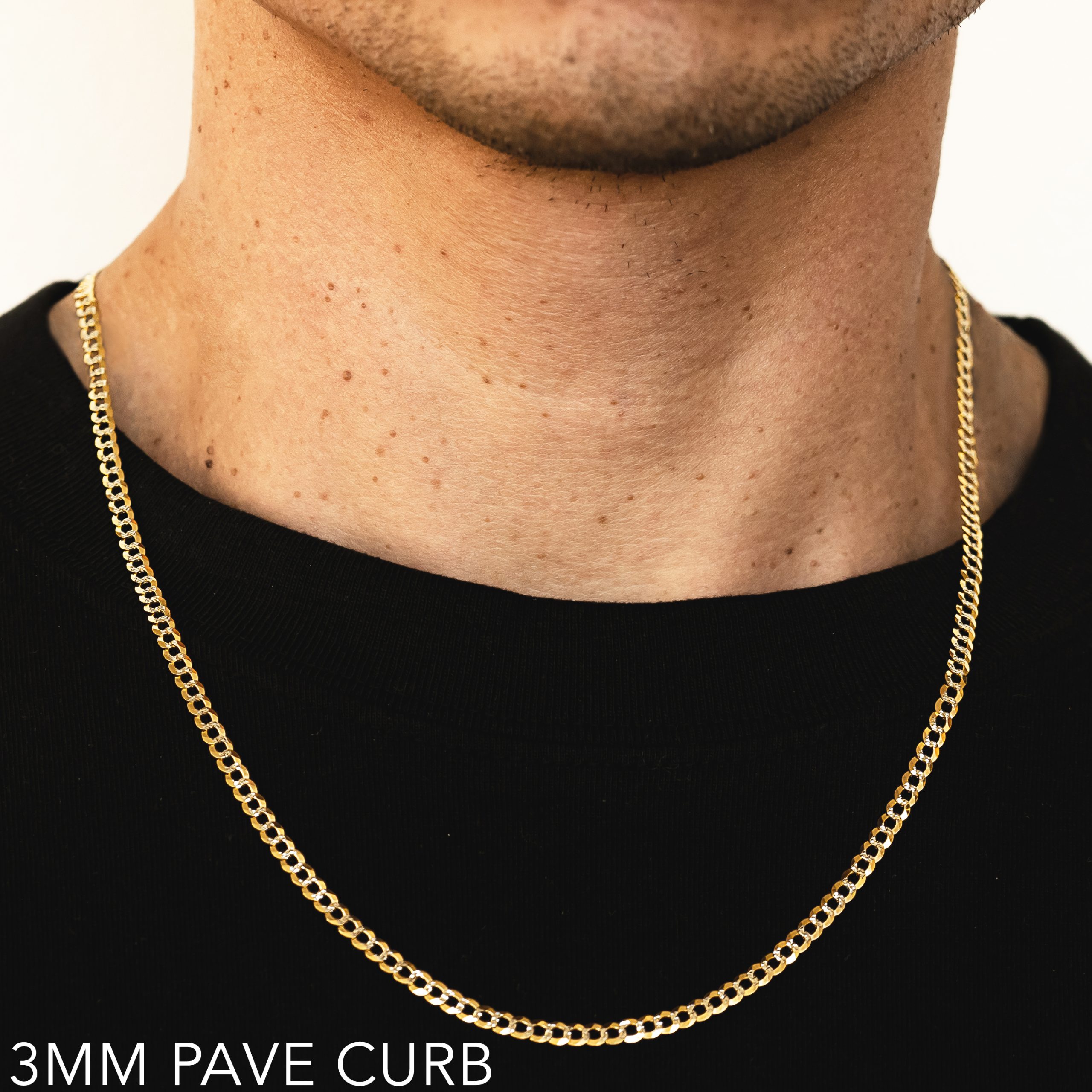 10k 3mm Yellow Gold Solid Pave Curb 28"
