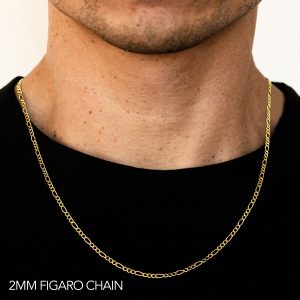 10k 2mm Yellow Gold Solid Figaro 26"