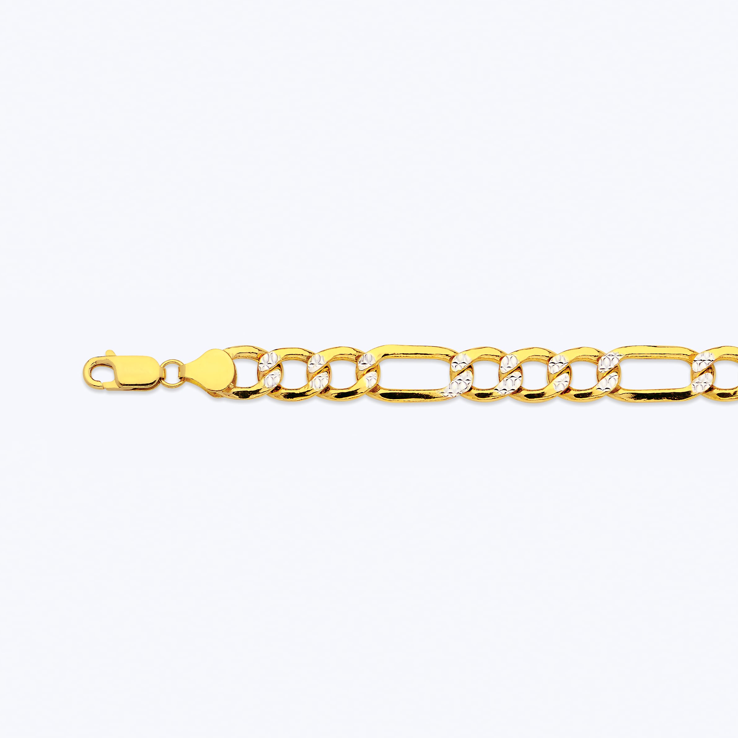 10k 10.5mm Yellow Gold Hollow Pave Figaro 18"