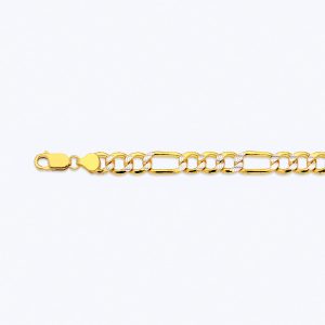 14k 7.5mm Yellow Gold Hollow Pave Figaro 28"