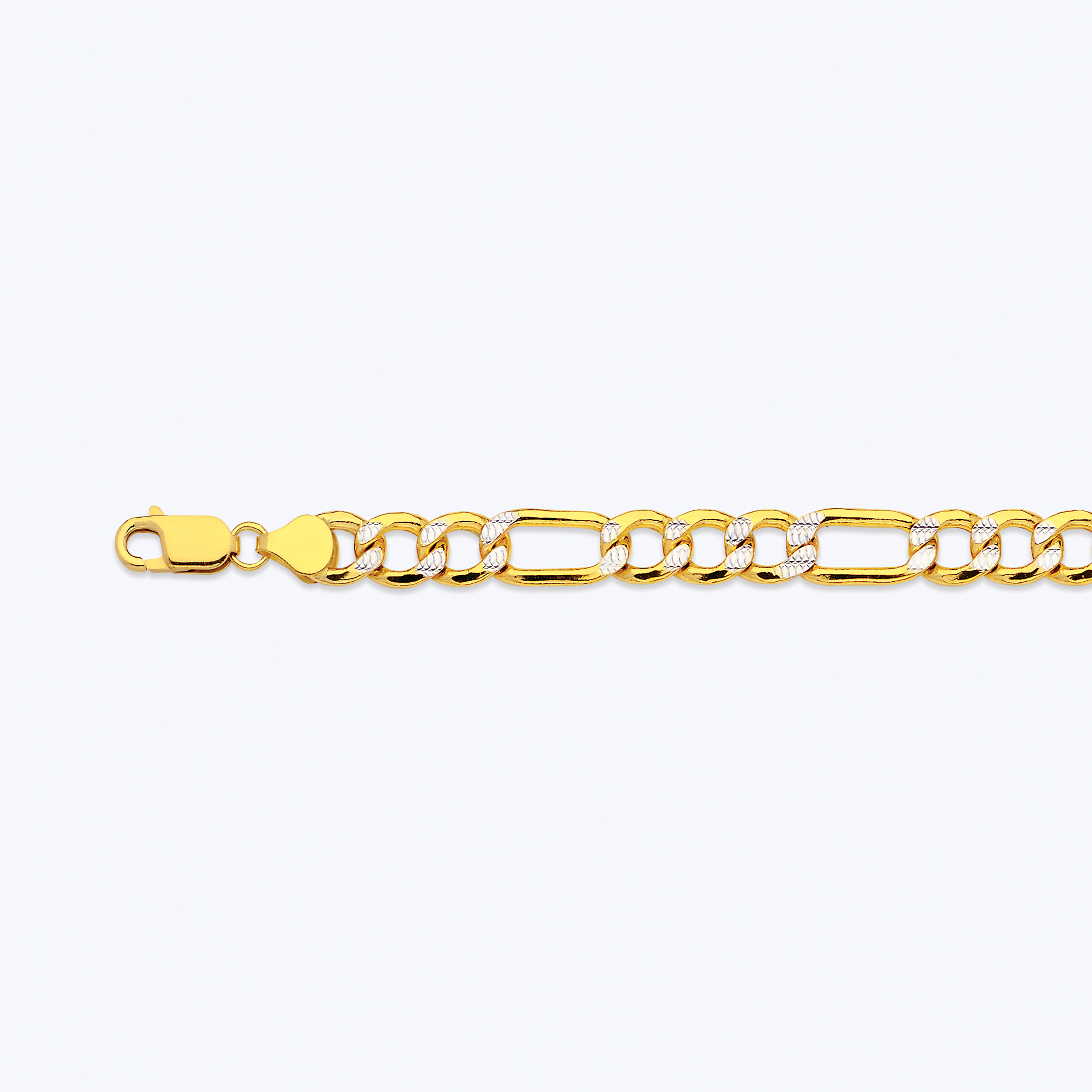 14k 7.5mm Yellow Gold Hollow Pave Figaro 22"