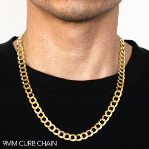 14k 9mm Yellow Gold Hollow Curb 16"